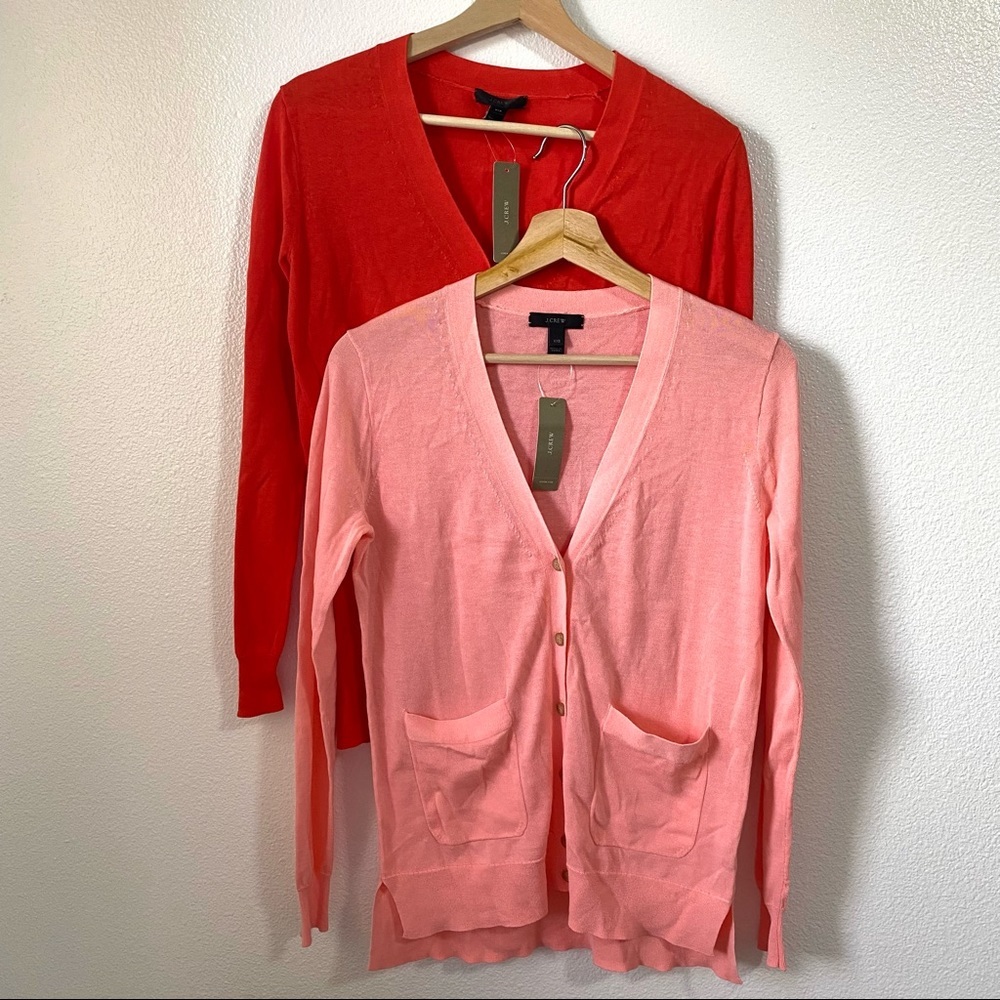 NWT J. Crew Summer Weight V-Neck Cardigan Sweater Pink Orange XXS Lot Bundle